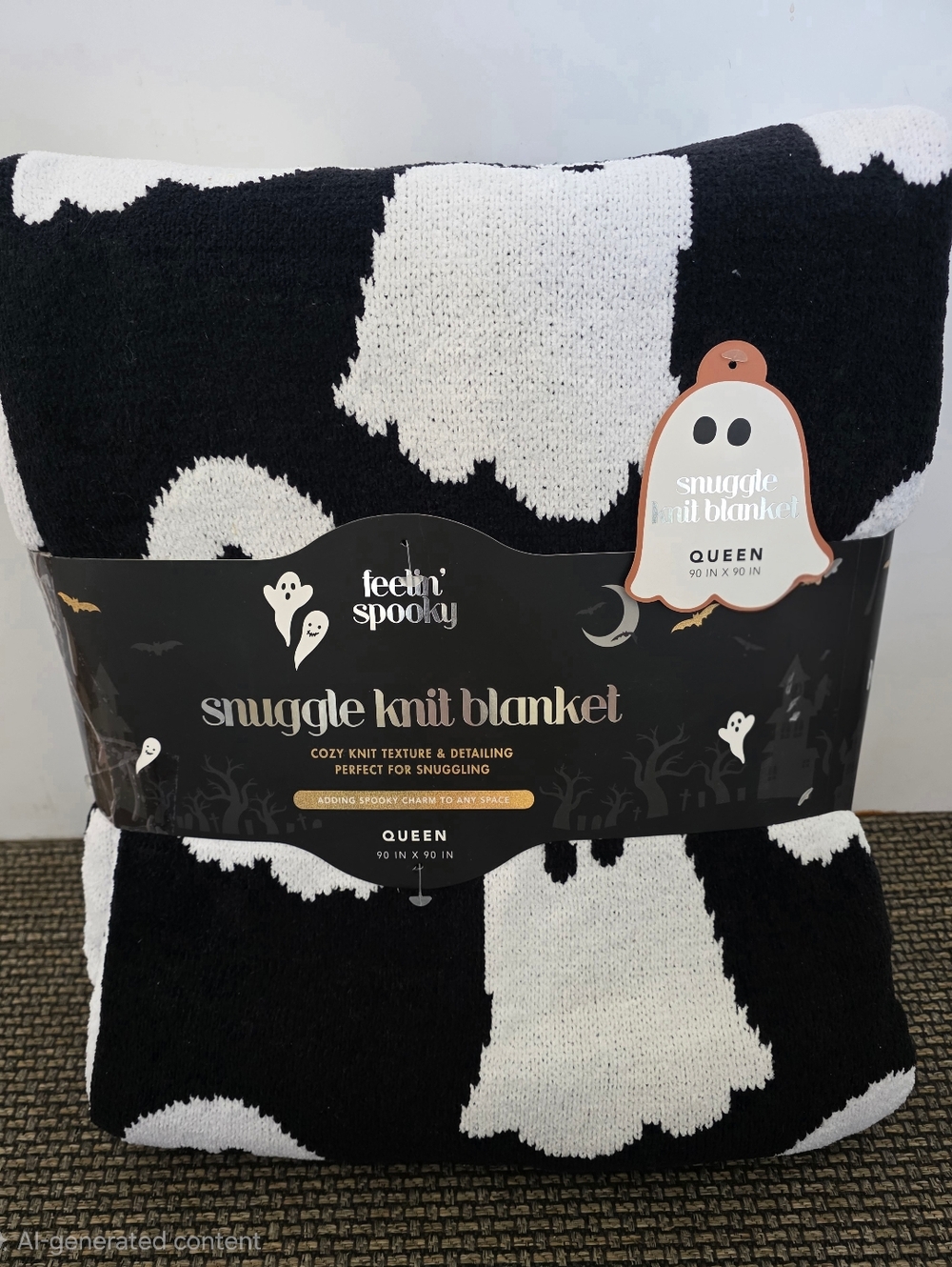 Envogue GHOST Knit Black & White Queen Blanket NEW ~ Snuggle Knit 90" x 90"